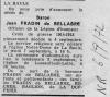 Annonce de décès de Jean Ambroise Marie Fradin de Bellabre - La Nouvelle République - Tours (37) - 6 septembre 1972. Annonce de décès de Jean Ambroise Marie Fradin de Bellabre - La Nouvelle République - Tours (37) - 6 septembre 1972.