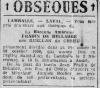 Annonce de décès d'Amélie Augustine Hippolyte Marie Renée Ruellan du Créhu - extrait des Nouvelles, journal de Lamballe (22) - 31 octobre 1950. Annonce de décès d'Amélie Augustine Hippolyte Marie Renée Ruellan du Créhu - extrait des Nouvelles, journal de Lamballe (22) - 31 octobre 1950.