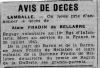Annonce de décès de Alain Jean Marie Fradin de Bellabre - Presse bretonne - août 1941. Annonce de décès de Alain Jean Marie Fradin de Bellabre - Presse bretonne - août 1941.