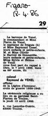 Annonce de décès de Raymond de Venel - Le Figaro du 18 avril 1986. Annonce de décès de Raymond de Venel - Le Figaro du 18 avril 1986.