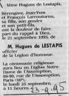 Annonce de décès de Hugues de Lestapis - Le Figaro du 23 septembre 1995. Annonce de décès de Hugues de Lestapis - Le Figaro du 23 septembre 1995.