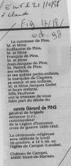 Annonce de décès de Gérard de Pins - Le Figaro du 17 octobre 1998. Annonce de décès de Gérard de Pins - Le Figaro du 17 octobre 1998.