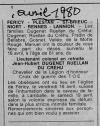 Annonce du décès de Jean Hubert Dugenet-Ruellan du Créhu - presse inconnue - avril 1980. Annonce du décès de Jean Hubert Dugenet-Ruellan du Créhu - presse inconnue - avril 1980.