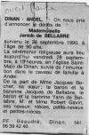 Annonce de décès de Janick Marie Fradin de Bellabre - Ouest-France du 28 septembre 1990. Annonce de décès de Janick Marie Fradin de Bellabre - Ouest-France du 28 septembre 1990.