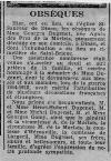 Avis d'obsèques d'Agnès des Prez de La Morlais - presse inconnue - 6 mai 1961. Avis d'obsèques d'Agnès des Prez de La Morlais - presse inconnue - 6 mai 1961.