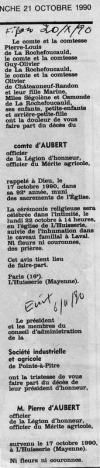 Annonce de décès de Pierre d'Aubert - Le Figaro du 20 octobre 1990. Annonce de décès de Pierre d'Aubert - Le Figaro du 20 octobre 1990.